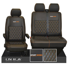 Load image into Gallery viewer, VW Transporter T6.1, T6, T5.1 Front 1+2 Bentley Diamond Quilt Tailored Leatherette Seat Covers Black Fits Panel Van &amp; Kombi
