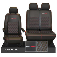 Load image into Gallery viewer, VW Transporter T6.1, T6, T5.1 Front 1+2 Bentley Diamond Quilt Tailored Leatherette Seat Covers Black Fits Panel Van &amp; Kombi
