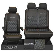 Load image into Gallery viewer, VW Transporter T6.1, T6, T5.1 Front 1+2 Bentley Diamond Quilt Tailored Leatherette Seat Covers Black Fits Panel Van &amp; Kombi
