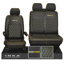 Load image into Gallery viewer, VW Transporter T6.1, T6, T5.1 Front 1+2 Bentley Diamond Quilt Tailored Leatherette Seat Covers Black Fits Panel Van &amp; Kombi
