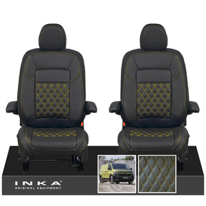 New VW Transporter T7 Panel Van INKA Front Bentley Leatherette Tailored Seat Covers Set Black MY25 Onwards