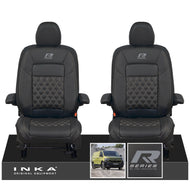 New VW Transporter T7 Panel Van INKA Front Bentley Leatherette Tailored Seat Cover Set Black MY25 Onwards - R-Series Embroidery