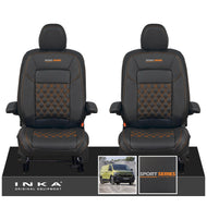 New VW Transporter T7 Panel Van INKA Front Bentley Leatherette Tailored Seat Cover Set Black MY25 Onwards - Sport-Series Embroidery