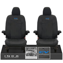 Load image into Gallery viewer, New VW Transporter T7 Panel Van INKA Front Set Tailored Waterproof Seat Covers Black MY25 Onwards - CV Professional Embroidery
