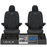 New VW Transporter T7 Panel Van INKA Front Set Tailored Waterproof Seat Covers Black MY25 Onwards - R-Series Embroidery