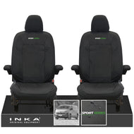New VW Transporter T7 Panel Van INKA Front Set Tailored Waterproof Seat Covers Black MY25 Onwards - Sport-Series Embroidery