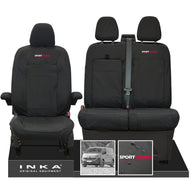 New VW Transporter T7 Panel Van INKA Front Set Tailored Waterproof Seat Covers Black MY25 Onwards - Sport-Series Embroidery