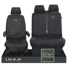 Load image into Gallery viewer, VW Transporter T6.1,T6,T5.1 INKA Front Set 1+2 Tailored Waterproof Seat Covers Black - CV Professional Embroidery
