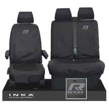 Load image into Gallery viewer, VW Transporter T6.1,T6,T5.1 INKA Front Set 1+2 Tailored Waterproof Seat Covers Black - R-Series Embroidery
