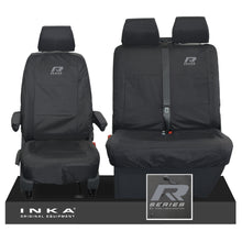 Load image into Gallery viewer, VW Transporter Shuttle T6.1, T6 Front 1+2 Tailored Waterproof Seat Covers Black MY-15-23 - R-Series Embroidery
