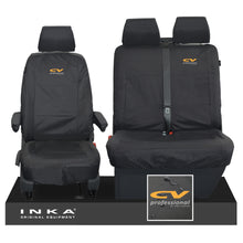 Load image into Gallery viewer, VW Transporter T6.1,T6,T5.1 INKA Front Set 1+2 Tailored Waterproof Seat Covers Black - CV Professional Embroidery
