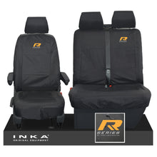 Load image into Gallery viewer, VW Transporter T6.1,T6,T5.1 INKA Front Set 1+2 Tailored Waterproof Seat Covers Black - R-Series Embroidery
