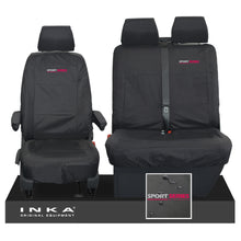 Load image into Gallery viewer, VW Transporter T6.1,T6,T5.1 INKA Front Set 1+2 Tailored Waterproof Seat Covers Black - Sport-Series Embroidery
