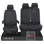 VW Transporter Shuttle T6.1, T6 Front 1+2 Tailored Waterproof Seat Covers Black MY-15-23 - Sport-Series Embroidery
