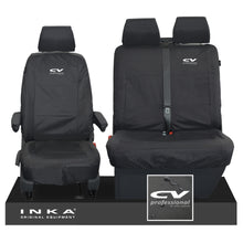 Load image into Gallery viewer, VW Transporter T6.1,T6,T5.1 INKA Front Set 1+2 Tailored Waterproof Seat Covers Black - CV Professional Embroidery
