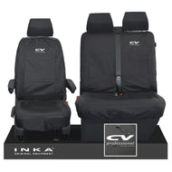 VW Transporter T6.1,T6,T5.1 INKA Front Set 1+2 Tailored Waterproof Seat Covers Black - CV Professional Embroidery