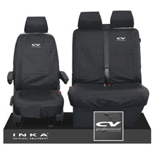 Load image into Gallery viewer, VW Transporter Shuttle T6.1, T6 Front 1+2 Tailored Waterproof Seat Covers Black MY-15-23 - CV Professional Embroidery
