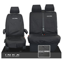 Load image into Gallery viewer, VW Transporter T6.1,T6,T5.1 INKA Front Set 1+2 Tailored Waterproof Seat Covers Black - Sport-Series Embroidery
