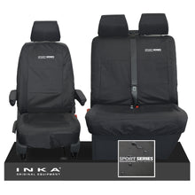 Load image into Gallery viewer, VW Transporter Shuttle T6.1, T6 Front 1+2 Tailored Waterproof Seat Covers Black MY-15-23 - Sport-Series Embroidery
