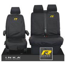 Load image into Gallery viewer, VW Transporter T6.1,T6,T5.1 INKA Front Set 1+2 Tailored Waterproof Seat Covers Black - R-Series Embroidery

