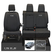Load image into Gallery viewer, Vauxhall Opel Vivaro INKA Front 1+2 Tailored Waterproof Seat Covers Black MY19 to present - CV Racing Embroidery
