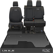 Load image into Gallery viewer, Vauxhall Opel Vivaro INKA Front 1+2 Tailored Waterproof Seat Covers &amp; Tailored Rubber Mat Black MY19 to Present - CV Racing Embroidery
