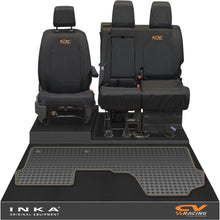 Load image into Gallery viewer, Vauxhall Opel Vivaro INKA Front 1+2 Tailored Waterproof Seat Covers &amp; Tailored Rubber Mat Black MY19 to Present - CV Racing Embroidery
