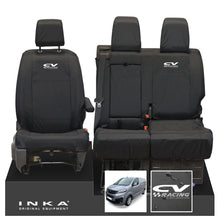 Load image into Gallery viewer, Vauxhall Opel Vivaro INKA Front 1+2 Tailored Waterproof Seat Covers Black MY19 to present - CV Racing Embroidery
