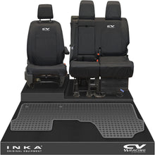 Load image into Gallery viewer, Vauxhall Opel Vivaro INKA Front 1+2 Tailored Waterproof Seat Covers &amp; Tailored Rubber Mat Black MY19 to Present - CV Racing Embroidery
