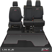 Load image into Gallery viewer, Vauxhall Opel Vivaro INKA Front 1+2 Tailored Waterproof Seat Covers &amp; Tailored Rubber Mat Black MY19 to Present - CV Sport Embroidery
