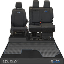 Load image into Gallery viewer, Vauxhall Opel Vivaro INKA Front 1+2 Tailored Waterproof Seat Covers &amp; Tailored Rubber Mat Black MY19 to Present - CV Sport Embroidery
