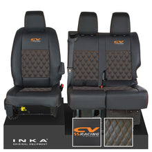 Load image into Gallery viewer, Vauxhall Vivaro MK3 INKA Bentley Diamond Quilt Leatherette Front 1+2 Tailored Seat Covers Black MY19 To Present - CV Racing Embroidery
