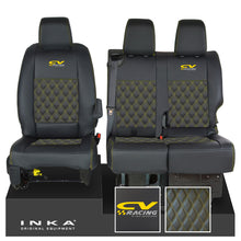 Load image into Gallery viewer, Vauxhall Vivaro MK3 INKA Bentley Diamond Quilt Leatherette Front 1+2 Tailored Seat Covers Black MY19 To Present - CV Racing Embroidery
