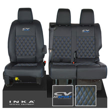 Load image into Gallery viewer, Vauxhall Vivaro MK3 INKA Bentley Diamond Quilt Leatherette Front 1+2 Tailored Seat Covers Black MY19 To Present - CV Sport Embroidery
