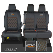 Load image into Gallery viewer, Vauxhall Vivaro MK3 INKA Bentley Diamond Quilt Leatherette Front 1+2 Tailored Seat Covers Black MY19 To Present - CV Sport Embroidery
