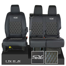 Load image into Gallery viewer, Vauxhall Vivaro MK3 INKA Bentley Diamond Quilt Leatherette Front 1+2 Tailored Seat Covers Black MY19 To Present - CV Sport Embroidery

