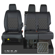 Load image into Gallery viewer, Vauxhall Vivaro MK3 INKA Bentley Diamond Quilt Leatherette Front 1+2 Tailored Seat Covers Black MY19 To Present - Plain Embroidery
