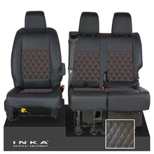 Load image into Gallery viewer, Vauxhall Vivaro MK3 INKA Bentley Diamond Quilt Leatherette Front 1+2 Tailored Seat Covers Black MY19 To Present - Plain Embroidery
