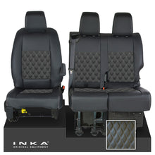 Load image into Gallery viewer, Vauxhall Vivaro MK3 INKA Bentley Diamond Quilt Leatherette Front 1+2 Tailored Seat Covers Black MY19 To Present - Plain Embroidery
