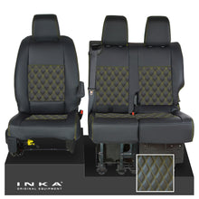 Load image into Gallery viewer, Vauxhall Vivaro MK3 INKA Bentley Diamond Quilt Leatherette Front 1+2 Tailored Seat Covers Black MY19 To Present - Plain Embroidery

