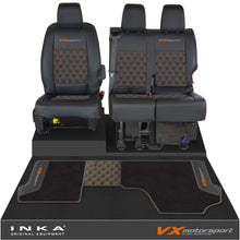 Load image into Gallery viewer, Vauxhall Vivaro MK3 Front 1+2 Bentley Leatherette Tailored Seat Covers &amp; Matching Tailored Floor Mat Black MY19 Onwards
