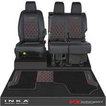 Load image into Gallery viewer, Vauxhall Vivaro MK3 Front 1+2 Bentley Leatherette Tailored Seat Covers &amp; Matching Tailored Floor Mat Black MY19 Onwards
