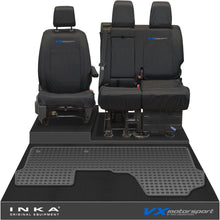 Load image into Gallery viewer, Vauxhall Opel Vivaro INKA Front 1+2 Tailored Waterproof Seat Covers &amp; Tailored Rubber Mat Black MY19 to Present - CV Motorsport Embroidery
