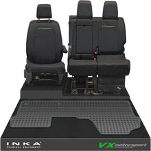 Load image into Gallery viewer, Vauxhall Opel Vivaro INKA Front 1+2 Tailored Waterproof Seat Covers &amp; Tailored Rubber Mat Black MY19 to Present - CV Motorsport Embroidery
