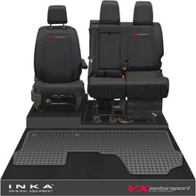 Load image into Gallery viewer, Vauxhall Opel Vivaro INKA Front 1+2 Tailored Waterproof Seat Covers &amp; Tailored Rubber Mat Black MY19 to Present - CV Motorsport Embroidery
