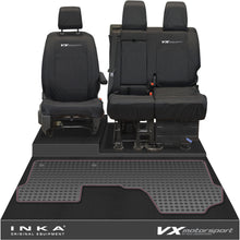 Load image into Gallery viewer, Vauxhall Opel Vivaro INKA Front 1+2 Tailored Waterproof Seat Covers &amp; Tailored Rubber Mat Black MY19 to Present - CV Motorsport Embroidery
