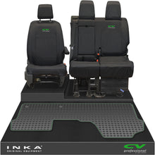 Load image into Gallery viewer, Vauxhall Opel Vivaro INKA Front 1+2 Tailored Waterproof Seat Covers &amp; Tailored Rubber Mat Black MY19 to Present - CV Professional Embroidery
