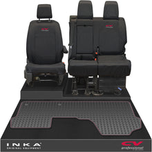 Load image into Gallery viewer, Vauxhall Opel Vivaro INKA Front 1+2 Tailored Waterproof Seat Covers &amp; Tailored Rubber Mat Black MY19 to Present - CV Professional Embroidery
