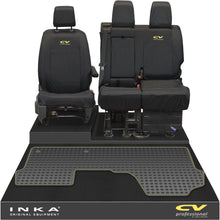 Load image into Gallery viewer, Vauxhall Opel Vivaro INKA Front 1+2 Tailored Waterproof Seat Covers &amp; Tailored Rubber Mat Black MY19 to Present - CV Professional Embroidery

