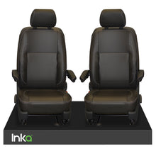 Load image into Gallery viewer, VW Transporter T6,T5 Front INKA Tailored Seat Covers Black OEM Vinyl Leatherette Captains Seats,White Stitch, Fits Panel Van &amp; Kombi
